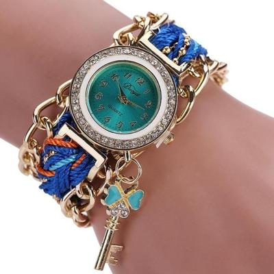 Vrouwen ronde Dial Diamond gevlochten hand strap quartz horloge met sleutelhanger (hemelsblauw) Vrouwen ronde Dial Diamond gevlochten hand strap quartz horloge met sleutelhanger (hemelsblauw)