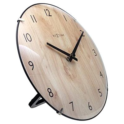 NeXtime - Tafel|Wandklok 20cm-Koepelvormig Glas Lens-Stil-Licht hout