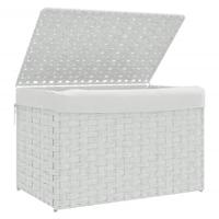 VidaXL Wasmand met deksel 55,5x35x34 cm poly rattan wit - thumbnail