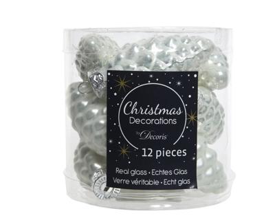 12 Glazen dennenappels 40 mm winter wit KSD Decoris - Decoris