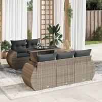 6-delige Loungeset met kussens poly rattan grijs - thumbnail