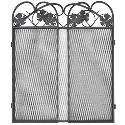 Haardscherm 3 panelen ijzer zwart