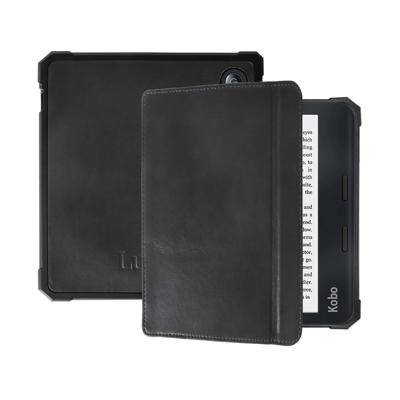 Lunso - Kobo Libra 2 hoes (7 inch) - Lederen sleep cover - Zwart