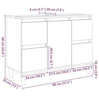 Wastafelkast 80x33x60 cm bewerkt hout betongrijs - thumbnail