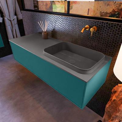 Badkamermeubelset Mondiaz Erin 120 cm met 1 Lade met RIDGE Wastafel Rechts Dark grey Zonder Kraangaten Greeploos Mat Smag