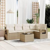 6-delige Loungeset met kussens poly rattan beige - thumbnail