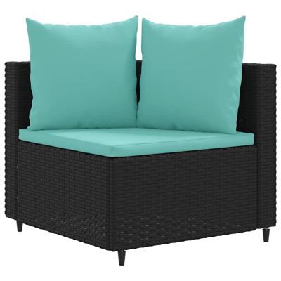 5-delige Loungeset met kussens poly rattan zwart
