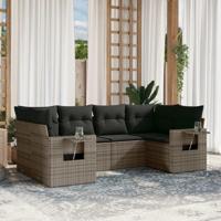 6-delige Loungeset met kussens poly rattan grijs - thumbnail