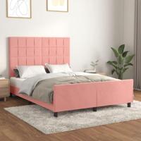 Bedframe met hoofdeinde fluweel roze 140x190 cm - thumbnail