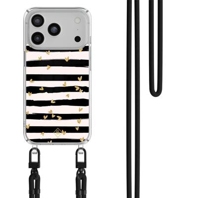 iPhone 17 Pro hoesje met zwart koord - Hart streepjes