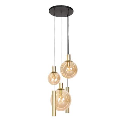 Steinhauer Vide hanglampBollique goud met amberglas - 3801ME