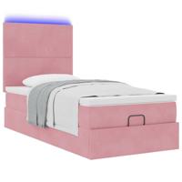 Ottoman bed met matrassen en LED's 80x200cm fluweel roze - thumbnail