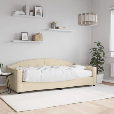Slaapbank met matras 90x200 cm stof crèmekleurig