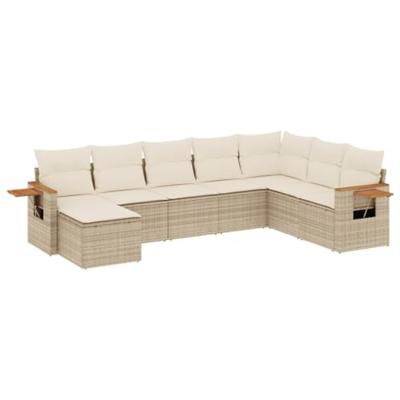 8-delige Loungeset met kussens poly rattan beige