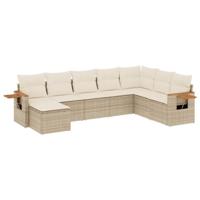 8-delige Loungeset met kussens poly rattan beige - thumbnail