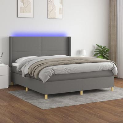 Boxspring met matras en LED stof donkergrijs 180x200 cm
