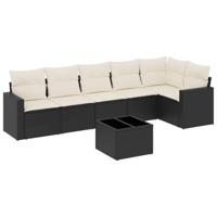 7-delige Loungeset met kussens poly rattan zwart - thumbnail