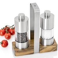 Adhoc - Menage Classic Peper- en Zoutmolen inclusief Houder - Roestvast Staal - Zilver - thumbnail