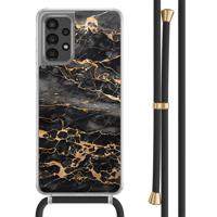 Samsung Galaxy A13 4G hoesje met zwart koord - Marmer grijs brons - thumbnail