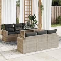 7-delige Loungeset met kussens poly rattan lichtgrijs - thumbnail