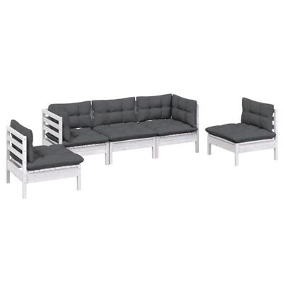 5-delige Loungeset met kussens massief grenenhout - thumbnail