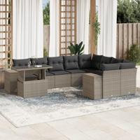 10-delige Loungeset met kussens poly rattan lichtgrijs - thumbnail