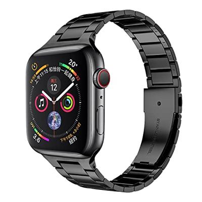 By Qubix - Stalen schakelband - Zwart - Compatible met Apple watch 38mm / 40mm / 41mm / 42mm - Compatible Apple watch bandjes