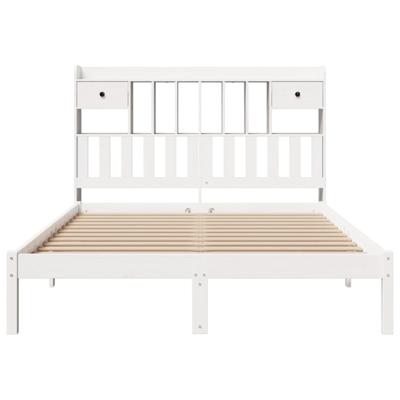 Bed met boekenkast zonder matras grenenhout wit 150x200 cm - thumbnail