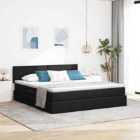 Bed met LED -striplichten met opslag Zwart 180 x 200 cm Stof - thumbnail