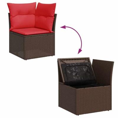 9-delige Loungeset met kussens poly rattan acacia bruin