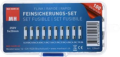 Max Hauri 128449 Buiszekering assortiment (Ø x l) 5 mm x 20 mm Snel -F- Inhoud 100 stuk(s)