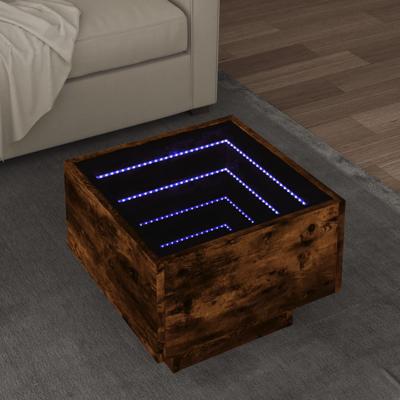 Bijzettafel met LED 40x40x30 cm bewerkt hout gerookt eikenkleur