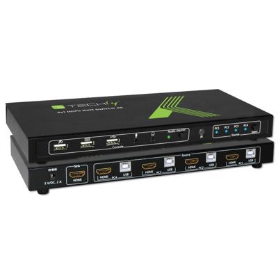 Techly 4x1 USB HDMI KVM Switch 4Kx2K IDATA KVM-HDMI4U Zwart KVM-switch