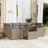 7-delige Loungeset met kussens poly rattan beige - thumbnail