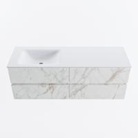 MONDIAZ VICA 140cm badmeubel onderkast Carrara 4 lades. Wastafel CLOUD links zonder kraangat, kleur Talc. - thumbnail