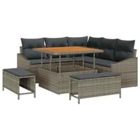 Tuinbankenset met kussen 8 pcs Grijs poly rattan - thumbnail