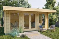 Blokhut Mia 500x360 cm + 120 cm luifel - grijs geïmpregneerd - incl. EPDM- Plat dak- Geïmpregneerd vurenhout- Van Kooten - thumbnail