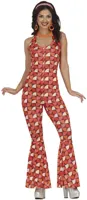Disco Lady Jumpsuit Dames Retro Red - thumbnail