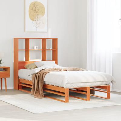 Bed met boekenkast zonder matras hout wasbruin 135x190 cm