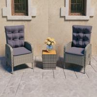 3-delige Bistroset poly rattan en acaciahout grijs - thumbnail
