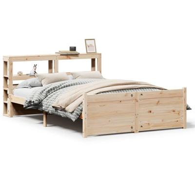 Bedframe met hoofdbord massief grenenhout wit 140x200 cm - thumbnail