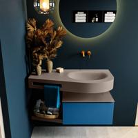 MONDIAZ RIVA 100cm badmeubel onderkast / planchet kleur Jeans met 1 lade. Wastafel DULCET rechts 0 kraangaten kleur Smoke. - thumbnail