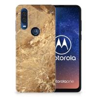 Motorola One Vision TPU Siliconen Hoesje Marmer Creme - thumbnail