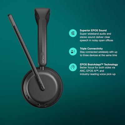 EPOS Impact 1061 ANC On Ear headset Bluetooth Stereo Zwart Noise Cancelling Headset, Incl. oplaad- en dockingstation Computer