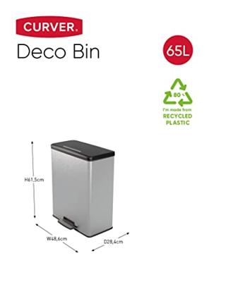 Curver Deco bin slim 254610 Afvalbak 65 l (b x h x d) 480 x 615 x 280 mm Zilver, Zwart 1 stuk(s)