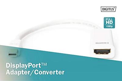 Digitus DB-340404-001-W HDMI / Mini-displayport Adapter [1x Mini-DisplayPort stekker - 1x HDMI-bus] Wit Rond, Afgeschermd (dubbel) 15.00 cm