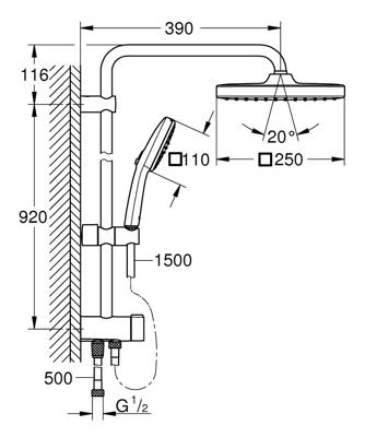 Douchekolom met handmatige omstelling - Waterbesparend - GROHE Vitalio Comfort 250 - Chroom - 26986001
