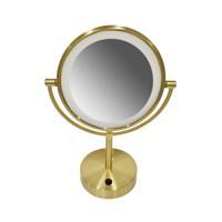 OUTLET Scheer- en Cosmeticaspiegel BWS Staand Met LED Geborsteld Messing Goud - thumbnail