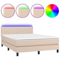 Boxspring met matras en LED kunstleer cappuccinokleur 140x190cm - thumbnail