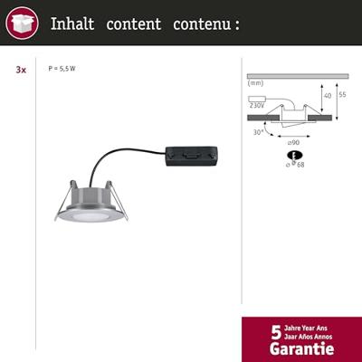 Paulmann 93095 Calla WhiteSwitch LED-inbouwlamp LED LED vast ingebouwd 15 W Chroom (mat)